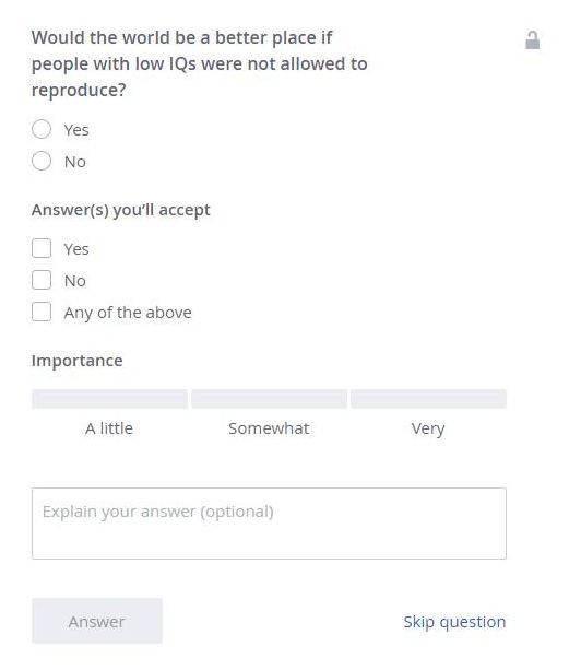 The contentious question posed by OkCupid to users.