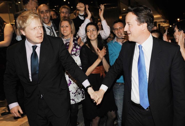 Boris Johnson and David Cameron celebrate on election night in 2008