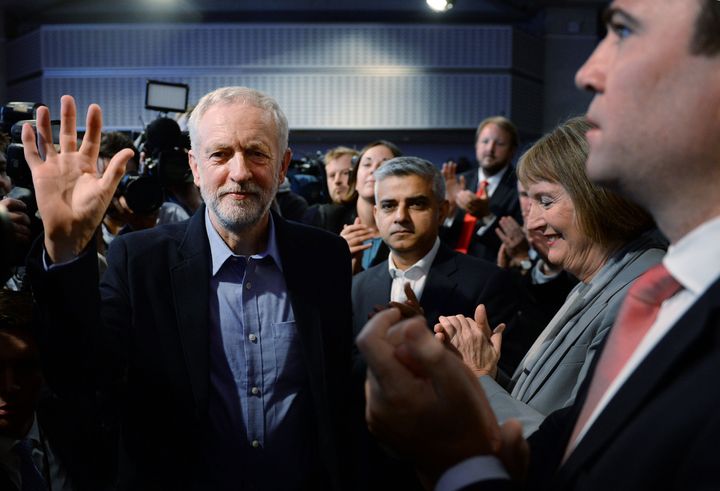 Sadiq Khan applauding Jeremy Corbyn's election as leader