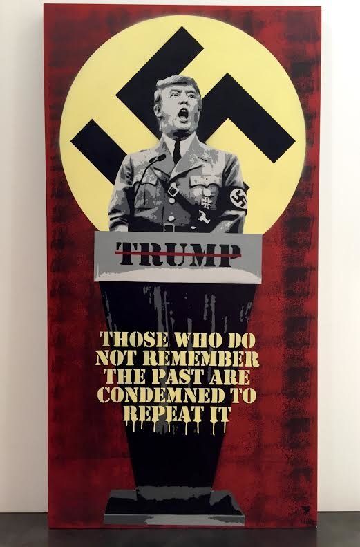 Street artist Pegasus claims he's received dozens of death threats from Donald Trump supporters over this piece.