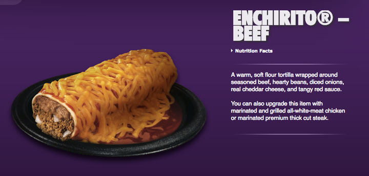 A screenshot from Taco Bell's 2013 website, promoting the second iteration of the Enchirito