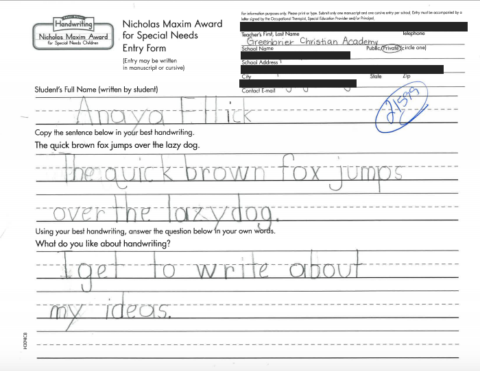 Anaya's handwriting entry.