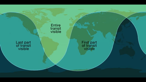 Skywatchers in Western Europe, South America and eastern North America will be able to see the entirety of the transit. The e