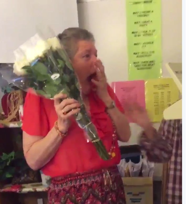 Mrs Andrews was presented with flowers by her students before being given two kittens 