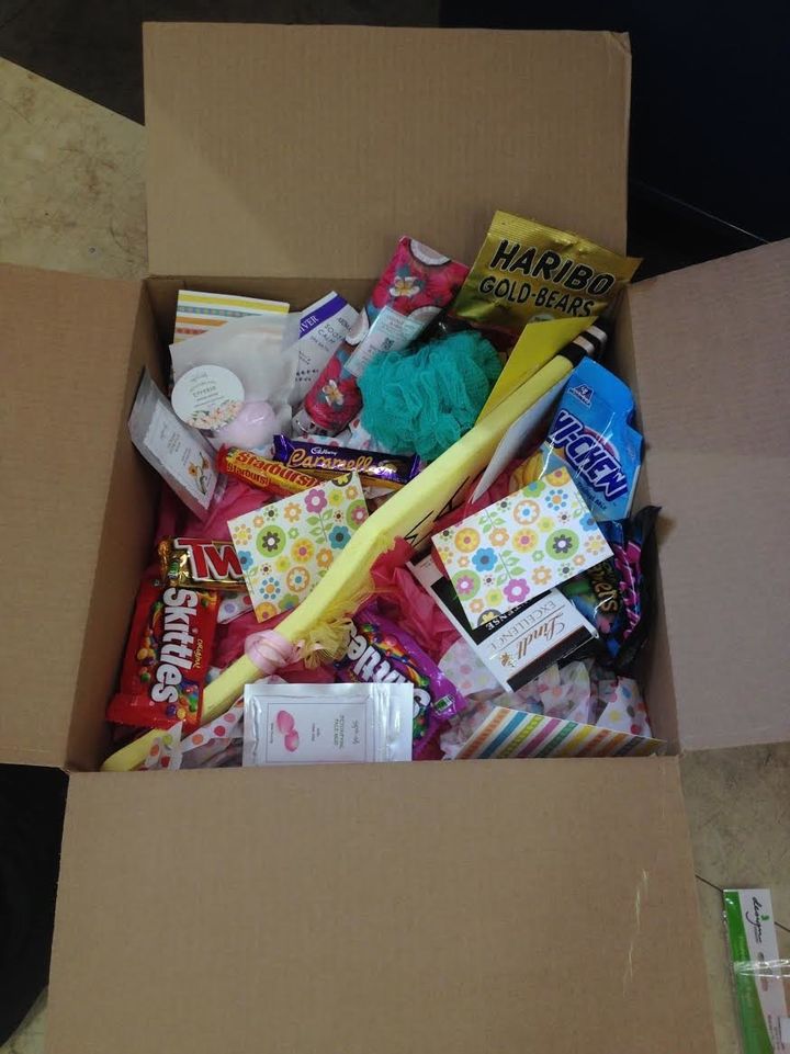 This is the care package that the University of Utah chapter of Alpha Chi Omega sorority sent to Madi Barney. 