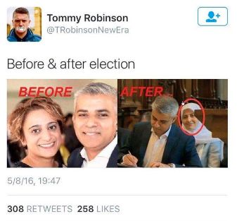 Not the same person: Tommy Robinson's now deleted tweet