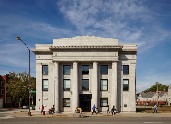 Artist Theaster Gates and his organization, the Rebuild Foundation, rehabbed an abandoned bank on Chicago's South Side to create the Stony Island Arts Bank.