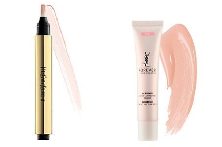 YSL Touche Eclat neutralizers correct discoloration for flawless finish, and YSL Forever Light Creator CC Primer is a co
