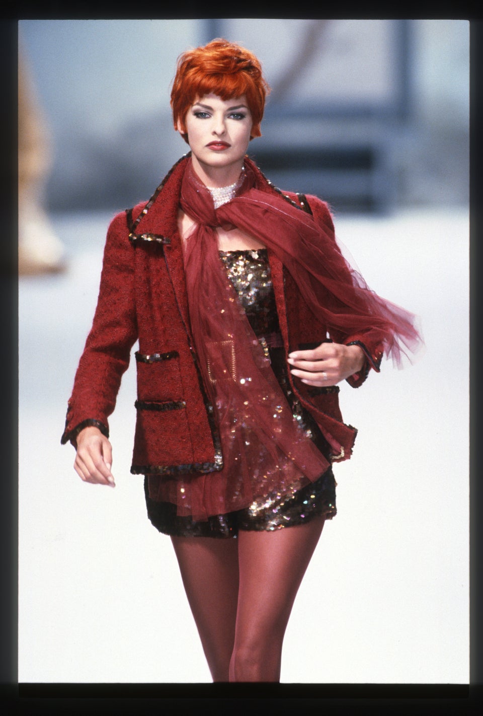 Linda Evangelista walks the runway during the Chanel Haute Couture