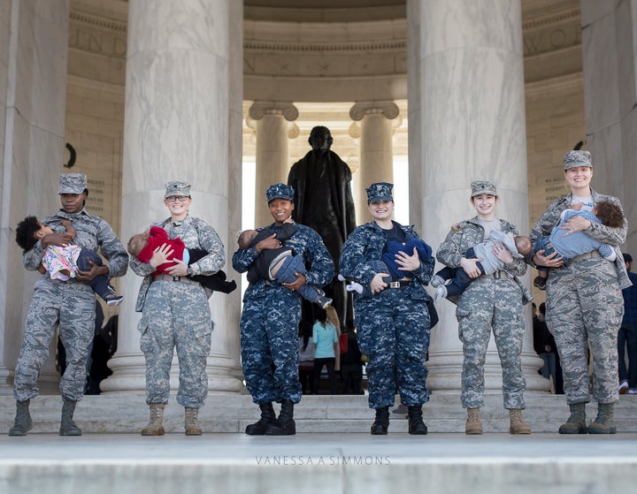 Moms in the military nursed their babies at the Jefferson Memorial as part of the "Normalize Breastfeeding" photo project.