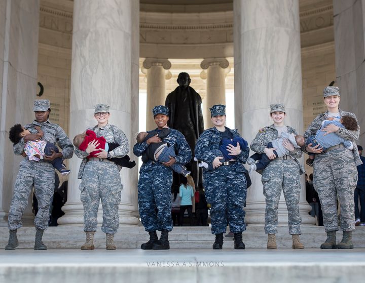 Moms in the military nursed their babies at the Jefferson Memorial as part of the "Normalize Breastfeeding" photo project.