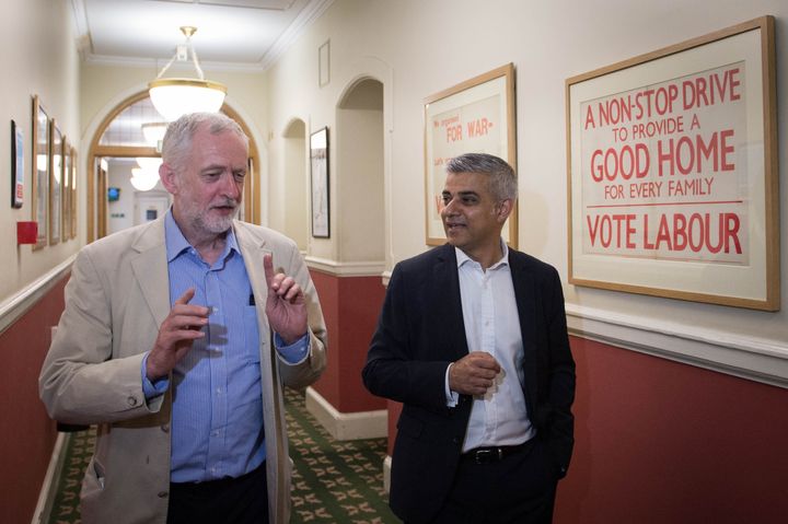 Sadiq Khan with Jeremy Corbyn in their first photocall after his victory