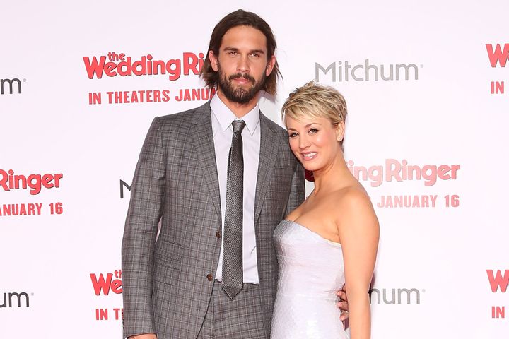 Tennis player Ryan Sweeting and actress Kaley Cuoco-Sweeting attend the world premiere of 'The Wedding Ringer' on Jan. 6, 2015 in Hollywood, California.