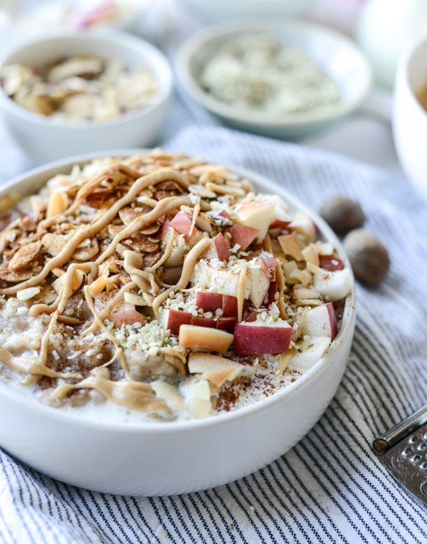 Get the Slow Cooker Apple Cinnamon Steel Cut Oatmeal recipe from How Sweet It Is