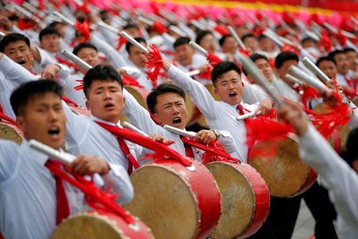 Participants at the rally in Pyongyang.