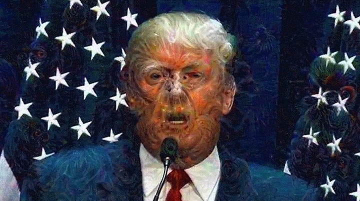 Eric Cheng ran Google's "Deep Dream A.I." against Donald Trump's July announcement that he was running for president, and created this nightmare.