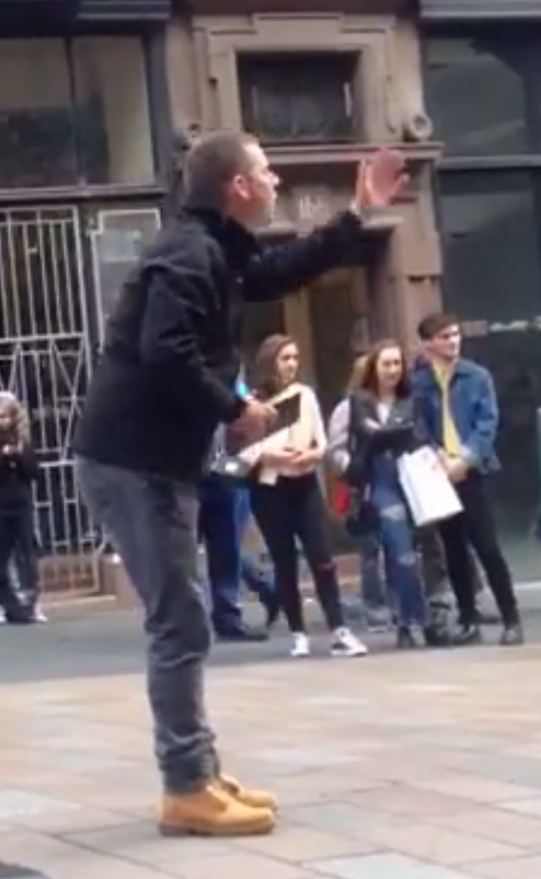 The hate preacher encouraged Glasgow shoppers to stand up to gay people