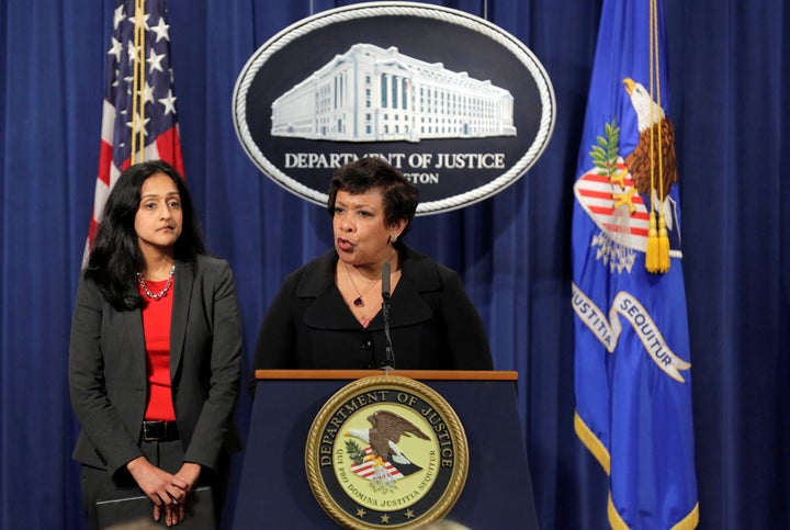 Attorney General Loretta E. Lynch (right) is taking North Carolina to court to force the state to drop controversia