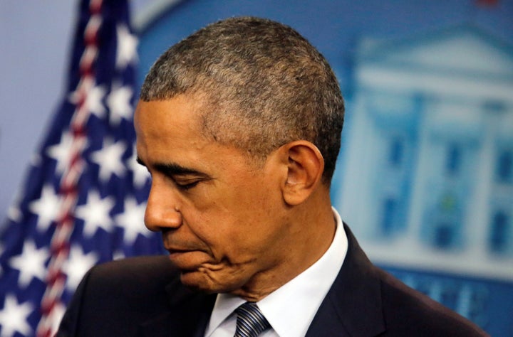 U.S. President Barack Obama leaves after delivering a statement on the economy at the press briefing room at the White House in Washington, U.S. May 6, 2016.