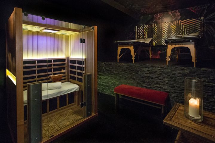 A look at the private room that houses the infrared sauna at Higher Dose.