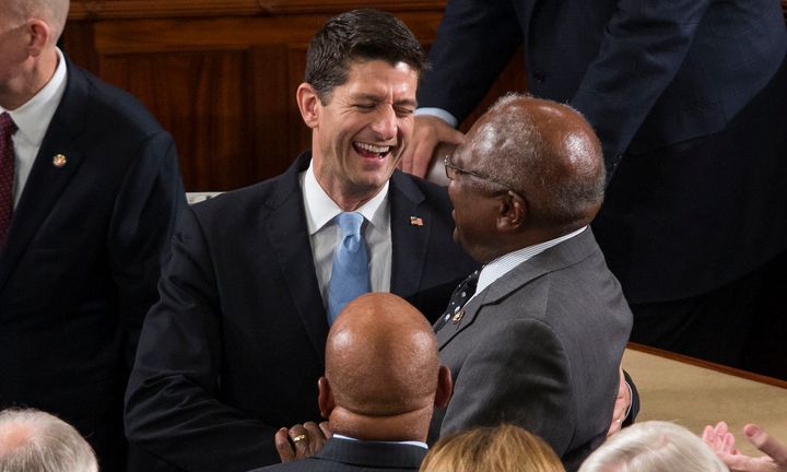 Rep. James Clyburn (pictured shaking Rep. Paul Ryan's hand) scolded Republicans on Wednesday for sowing the seeds that led to Trump's rise.