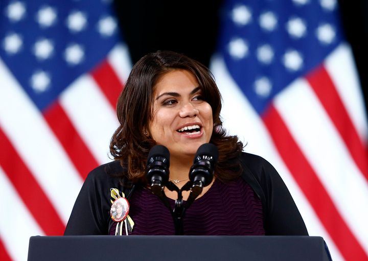 Undocumented DREAMer Astrid Silva introduces President Barack Obama before he addressed a crowed at Del Sol High School in Las Vegas on Nov. 21, 2014, and spoke about using executive authority to relax U.S. immigration policy. Silva has joined the Stand up to Hate campaign to register immigrants to naturalize.