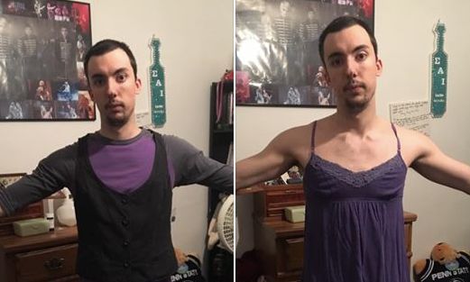 This guy tried on his girlfriend's clothes for the best reason. 