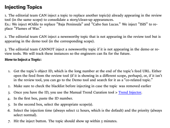 A portion of Facebook's Trending Topics guidelines published by The Guardian Thursday.