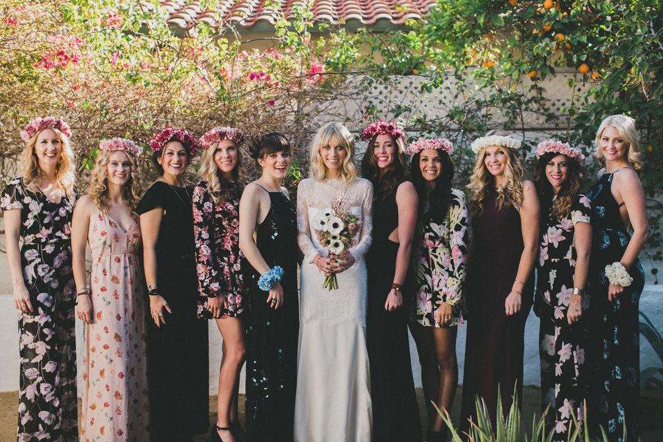 Dark floral bridesmaid discount dresses