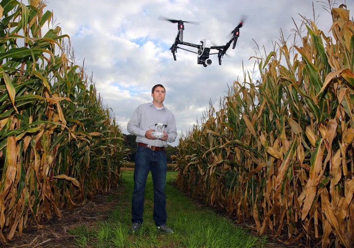 Drones can give farmers an overview of crops, so they can determine problem areas without having to walk through the field.