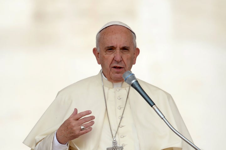 Pope Francis delivers a speech during his general audience in St Peter's square at the Vatican on May 11, 2016.