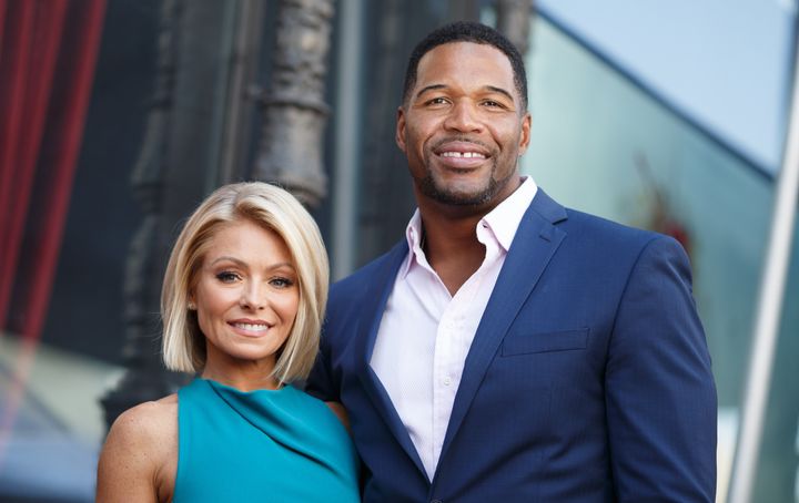 Television host Kelly Ripa and Michael Strahan attend the Hollywood Walk of Fame on October 12, 2015 in Hollywood, California.