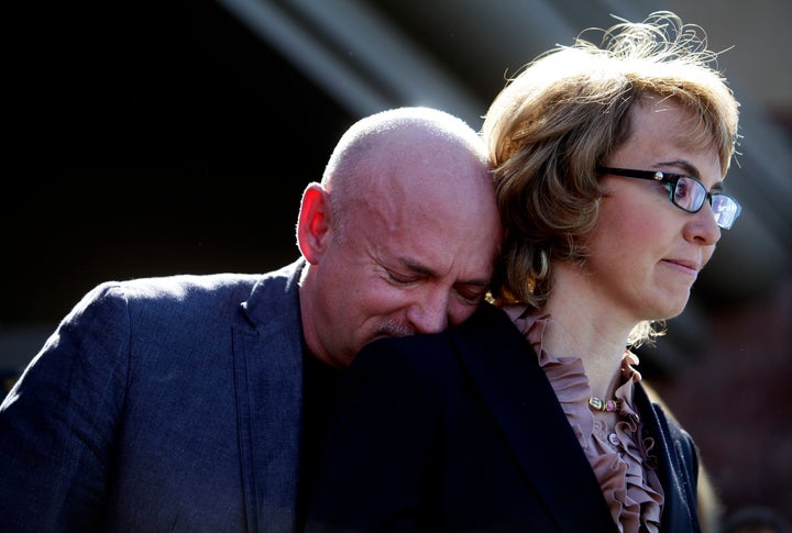 Former Congresswoman Gabby Giffords and her husband attend a 2013 news conference urging Congress to act on gun control.