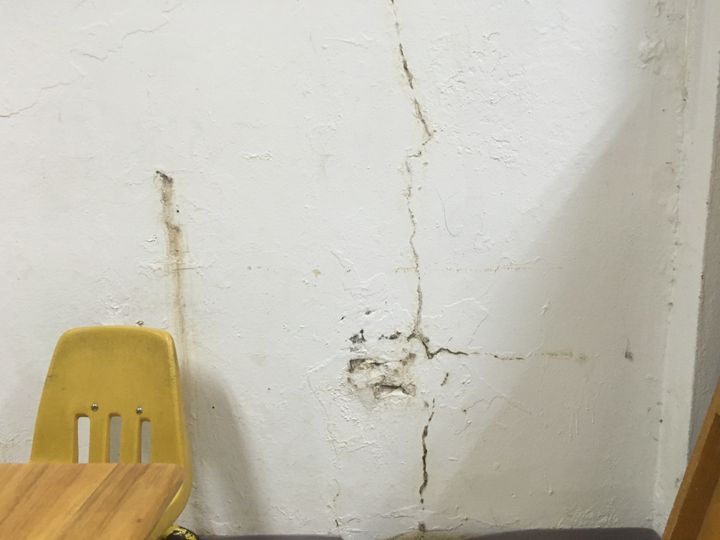 The walls in this kindergarten classroom at Eleanor Roosevelt Elementary in San Juan, Puerto Rico are crumbling due to termite infestation.