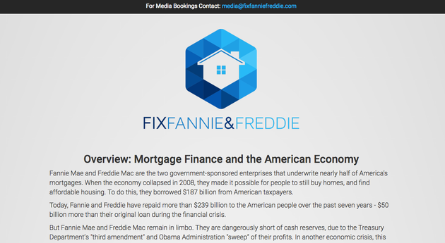 The top of&nbsp;the Fix Fannie & Freddie website promoting Dr. Robert Shapiro's paper on the