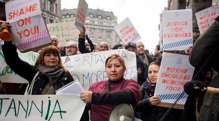 Maria Susana Benavidez Guaman, middle, at one of the Topshop protests