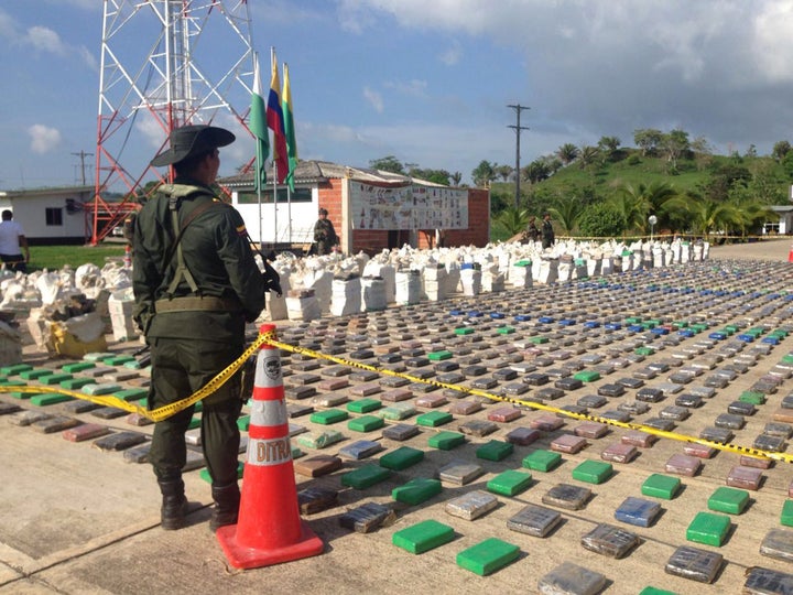 The haul, estimated to be worth $240 million, was found during a raid on a banana plantation near Turbo, northwestern Colombia.