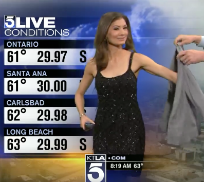 Chan put the cardigan on before she finished her segment