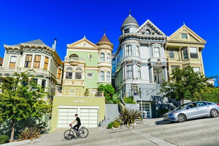 A cyclist in San Francisco, the third most bike-friendly city, according to a new survey by Zillow.