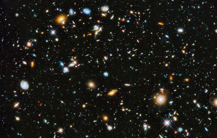 This colorful deep space image captured by the Hubble Space Telescope was released by NASA in 2014. What's astonishing about the image is that it depicts a very small portion of the sky but shows approximately 10,000 galaxies, each made up of billions of stars.