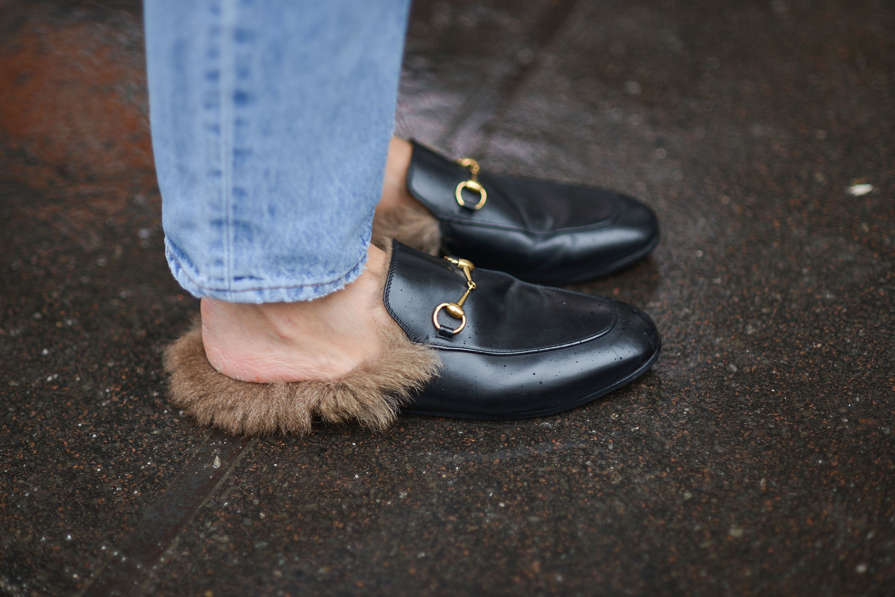 gucci inspired fur slides
