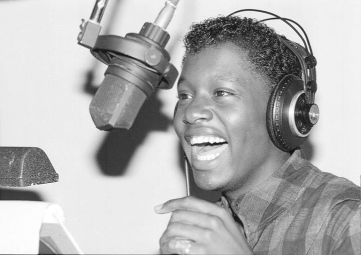 Johnny Gill sings in a recording studio in 1983. 