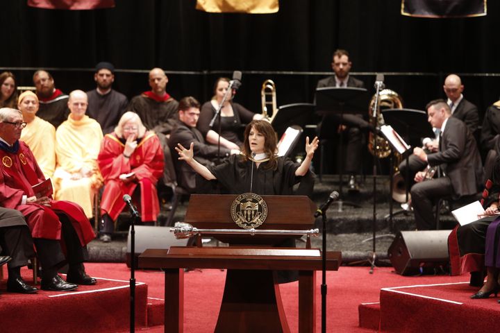 Marianne Williamson spoke during an interfaith Baccalaureate ceremony at the University of Southern California.