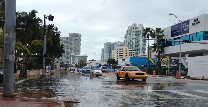 Flooding at Alton Road and 10th Street is seen in Miami Beach, Florida on November 5, 2013.
