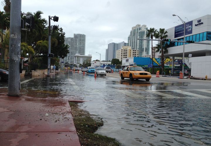Flooding at Alton Road and 10th Street is seen in Miami Beach, Florida on November 5, 2013.