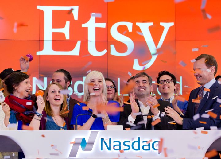 Etsy's team celebrating their IPO last year