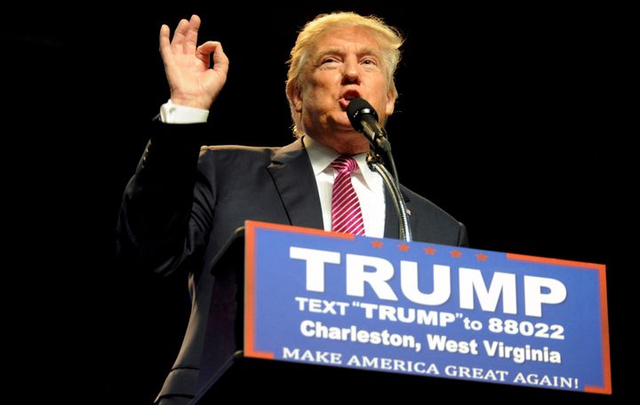 Republican U.S. presidential hopeful Donald Trump speaks to supporters in Charleston, West Virginia, on May 5, 2016.