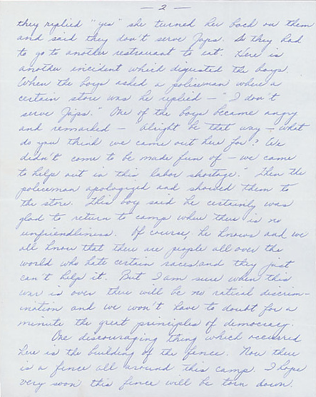 Louise Ogawa's letter to Clara Breed.