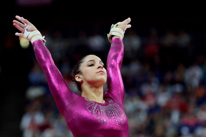 Aly Raisman after competing on the vault in the Artistic Gymnastics Women's Individual All-Around final on Day 6 of the London 2012 Olympic Games. 