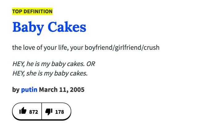 Urban Dictionary's definition of 'babycakes'